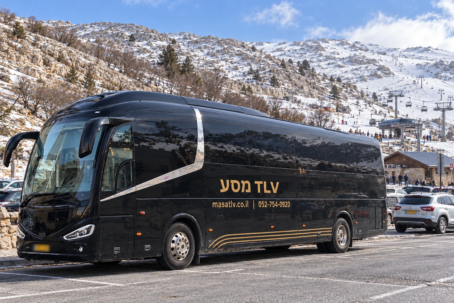 הדמיית אוטובוס מסע TLV שחור באזור החרמון